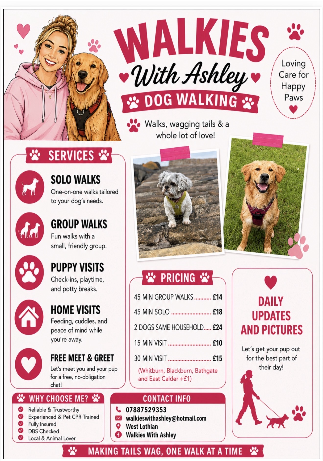 Walkies With Ashley promotional flyer